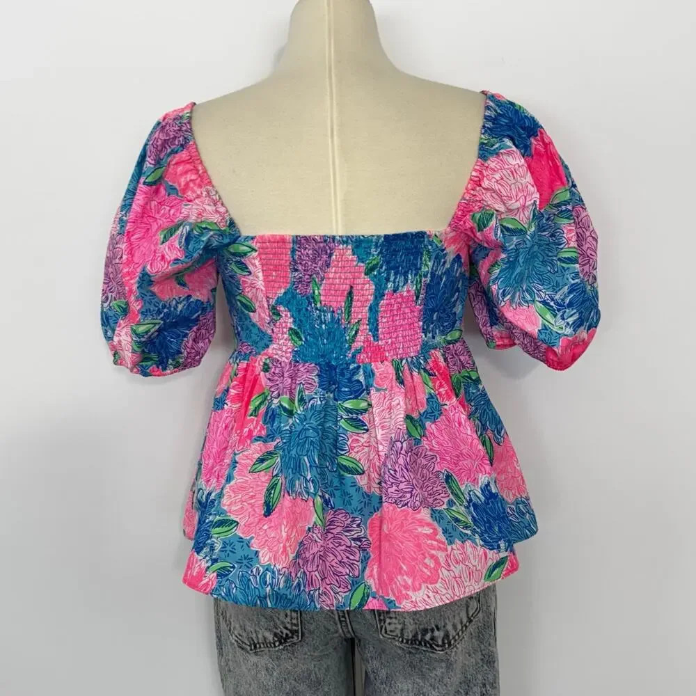Lilly Pulitzer Kay Babydoll Short Sleeve Top in Multi Beach House Bloom 6